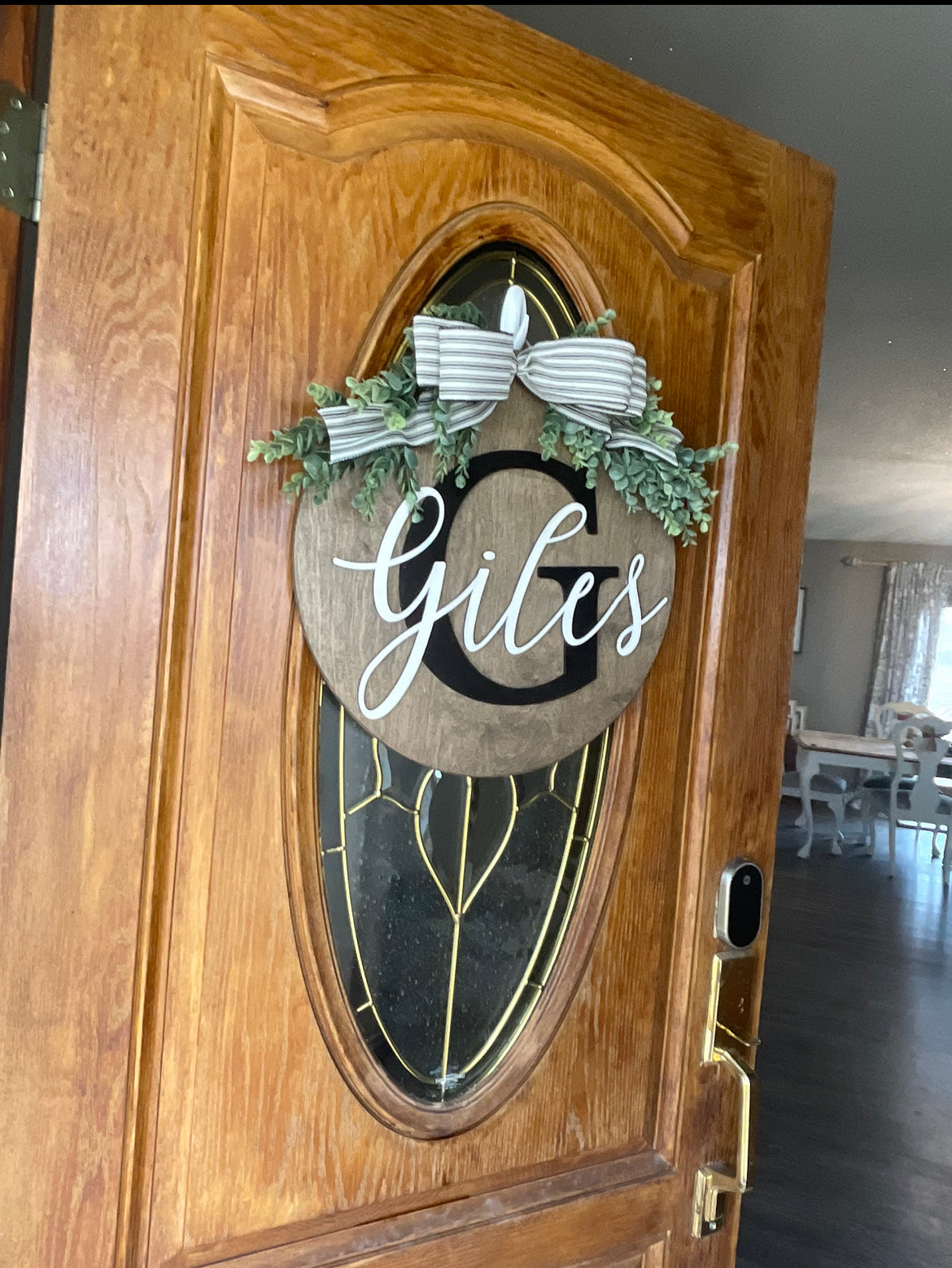 Black + White Stripe Personalized Name Round