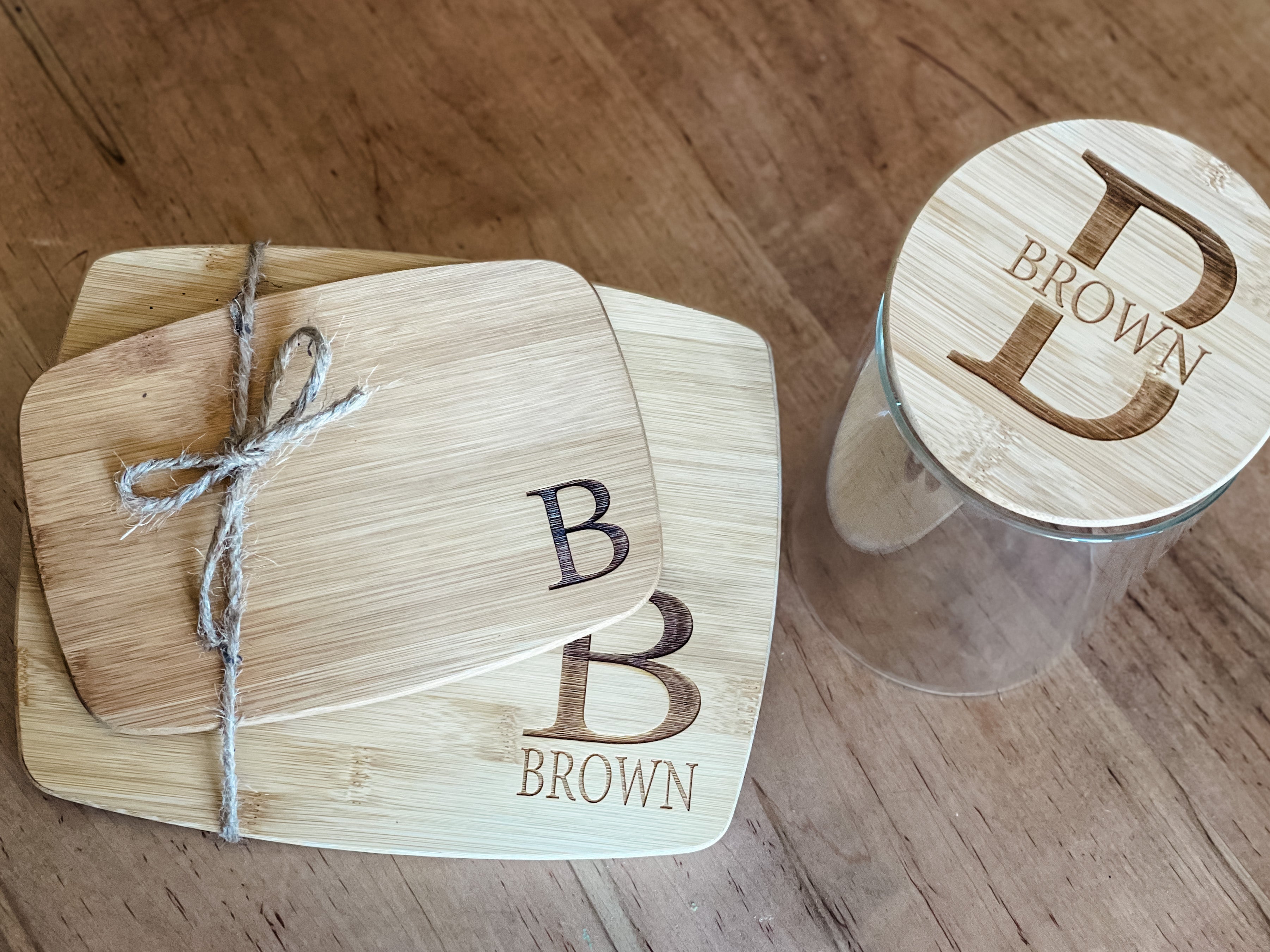 Personalized Bamboo Cutting Board Set