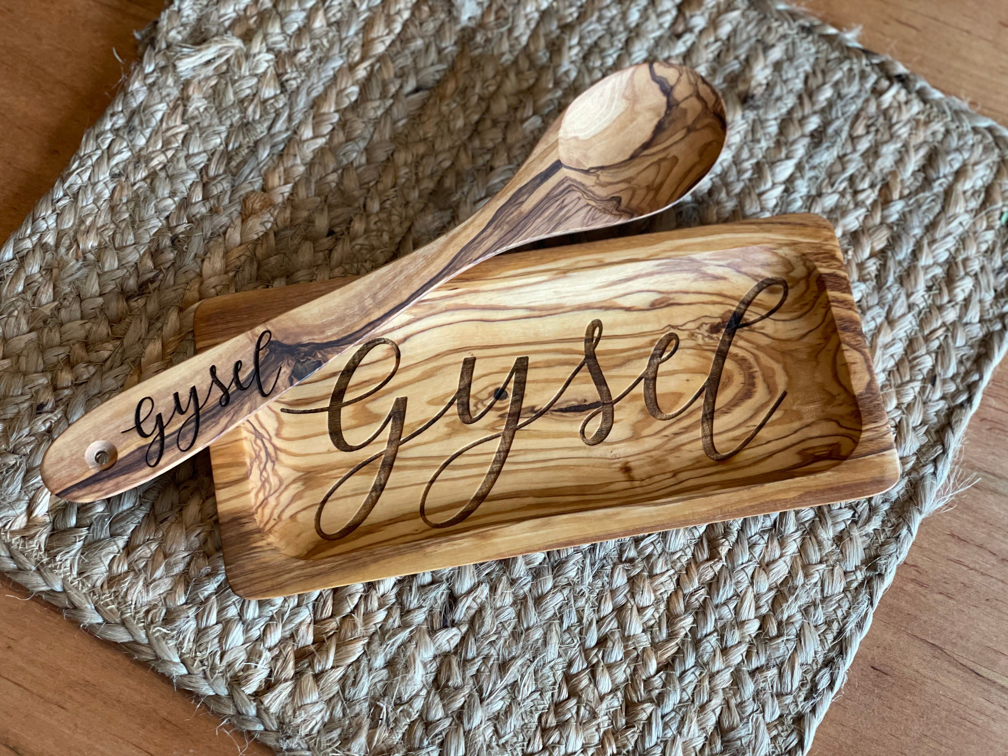 Engraved Olive Wood Set